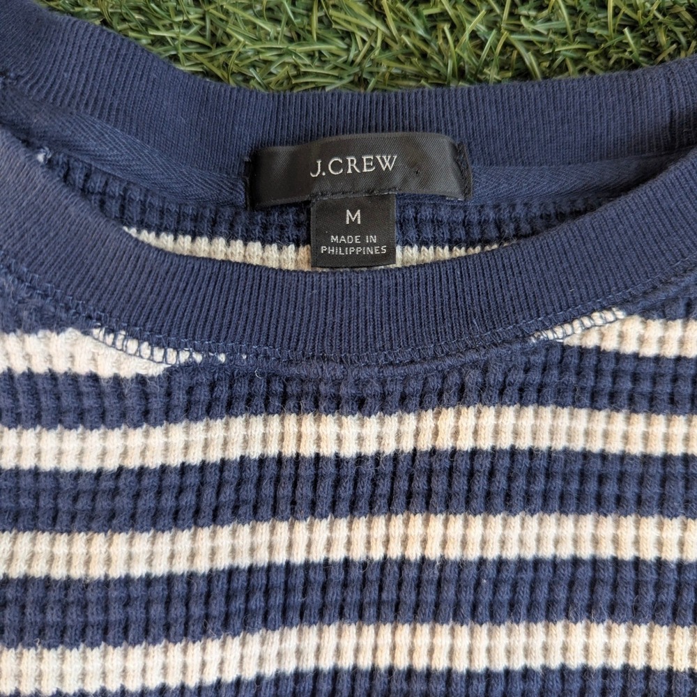 J. Crew Womens Navy Blue White Striped Waffle Knit Thermal Pullover Top Size M - Picture 2 of 6